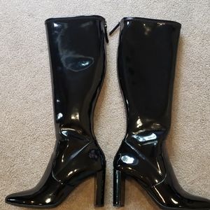 Black Nine West patent leather block heel boot